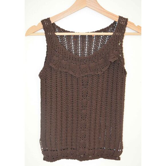 Brown Crochet Ruffle Trim Tank Size Small - Picture 2 of 6